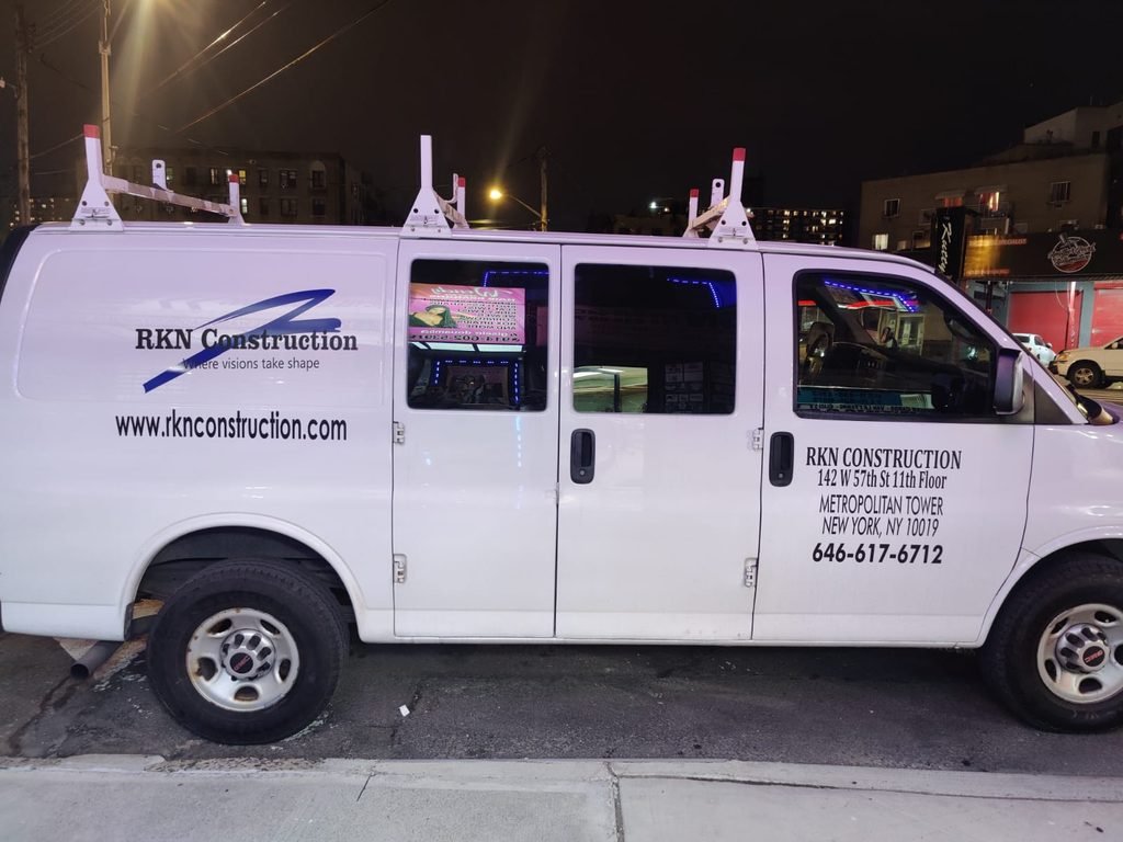 van truck lettering before and after rkn construction commercial fleet branding