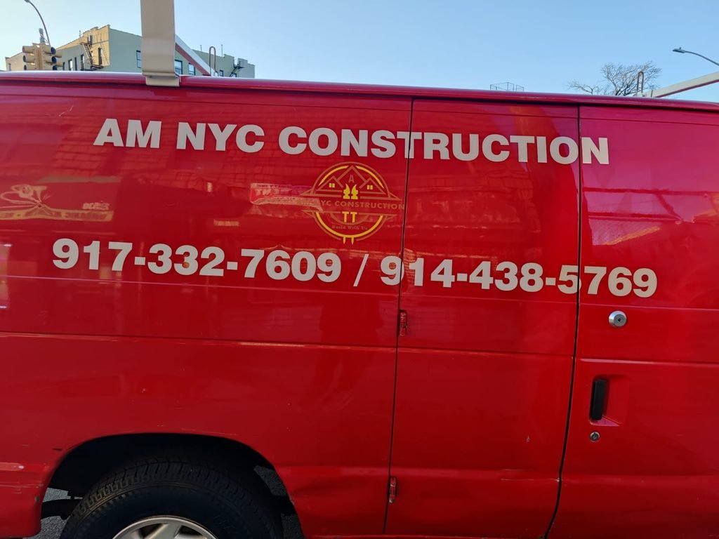 van truck lettering before and after am nyc construction fleet graphics