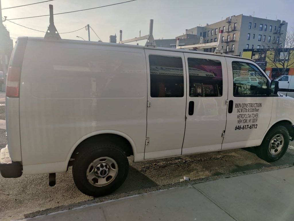 commercial cargo work van side panel before custom truck lettering nyc